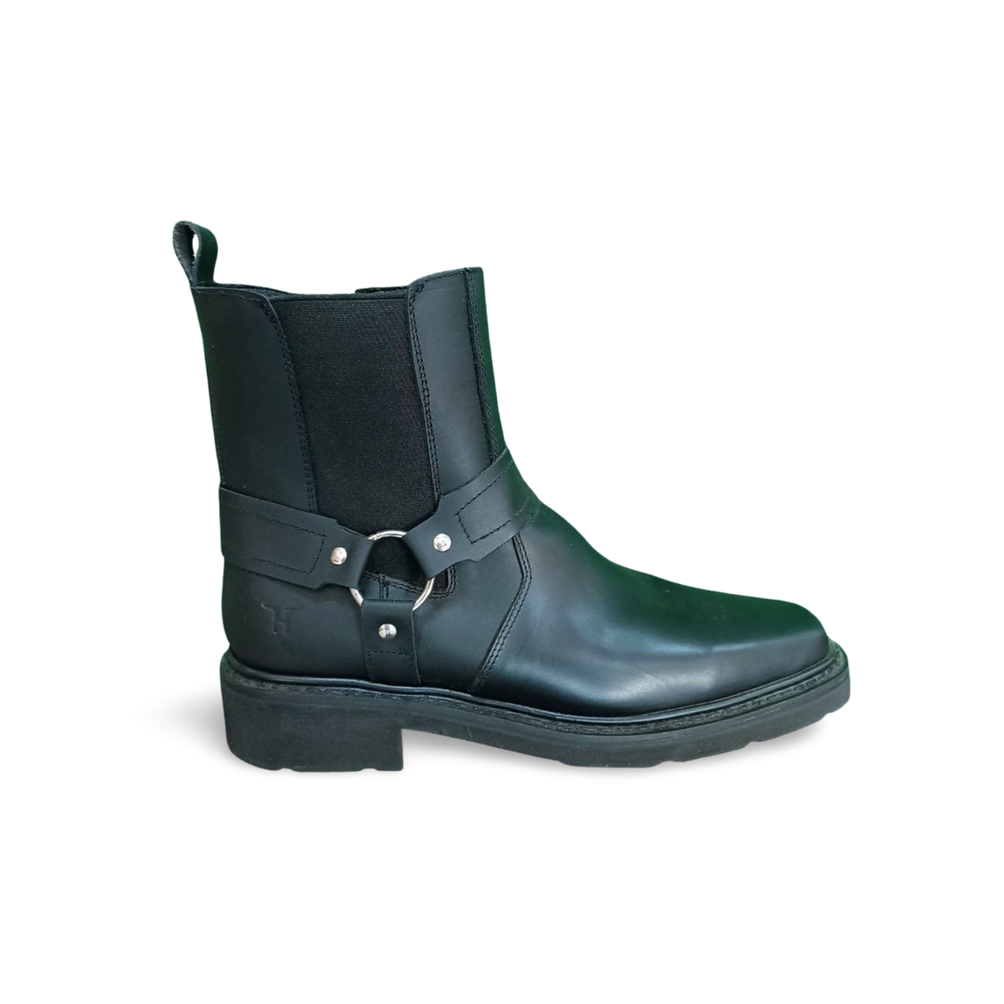 Botines Negros con Cierre Lateral y Argolla Marca Hiddleston