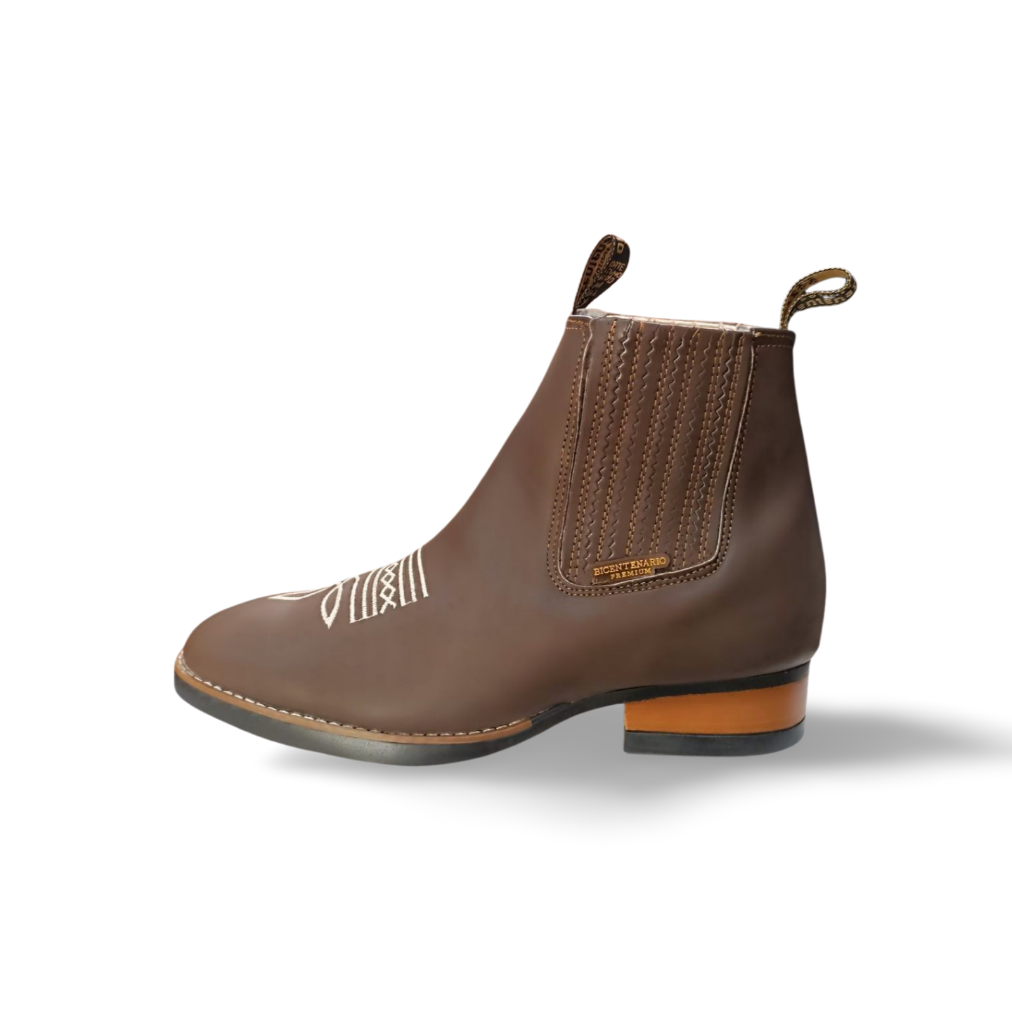 Botin rodeo estilo 8005.3 de piel bordado con suela en zigzag marca Bicentenario