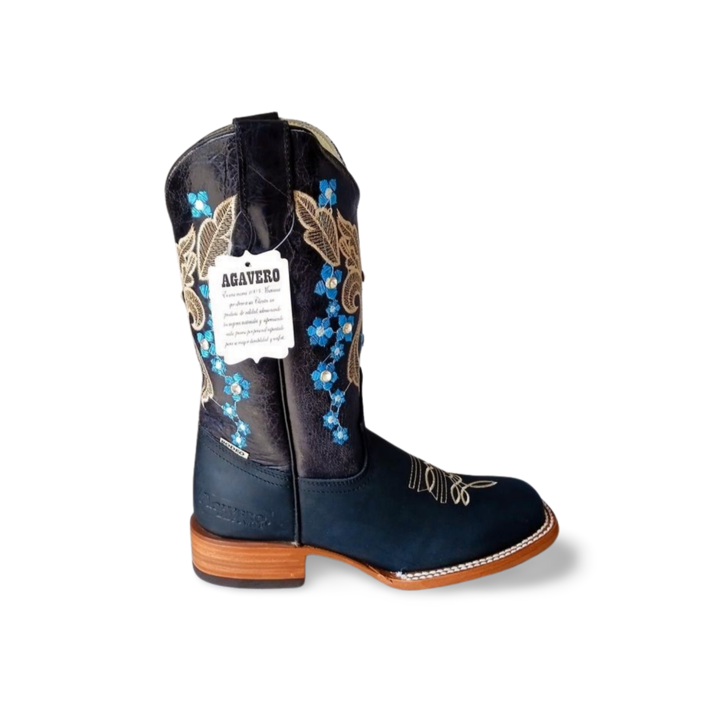 Botas vaqueras con grabado de flores suela vaqueta marca Agavero