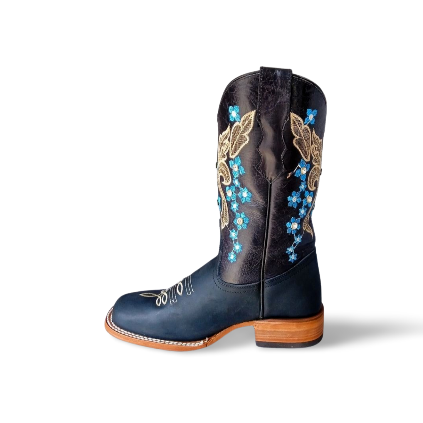 Botas vaqueras con grabado de flores suela vaqueta marca Agavero