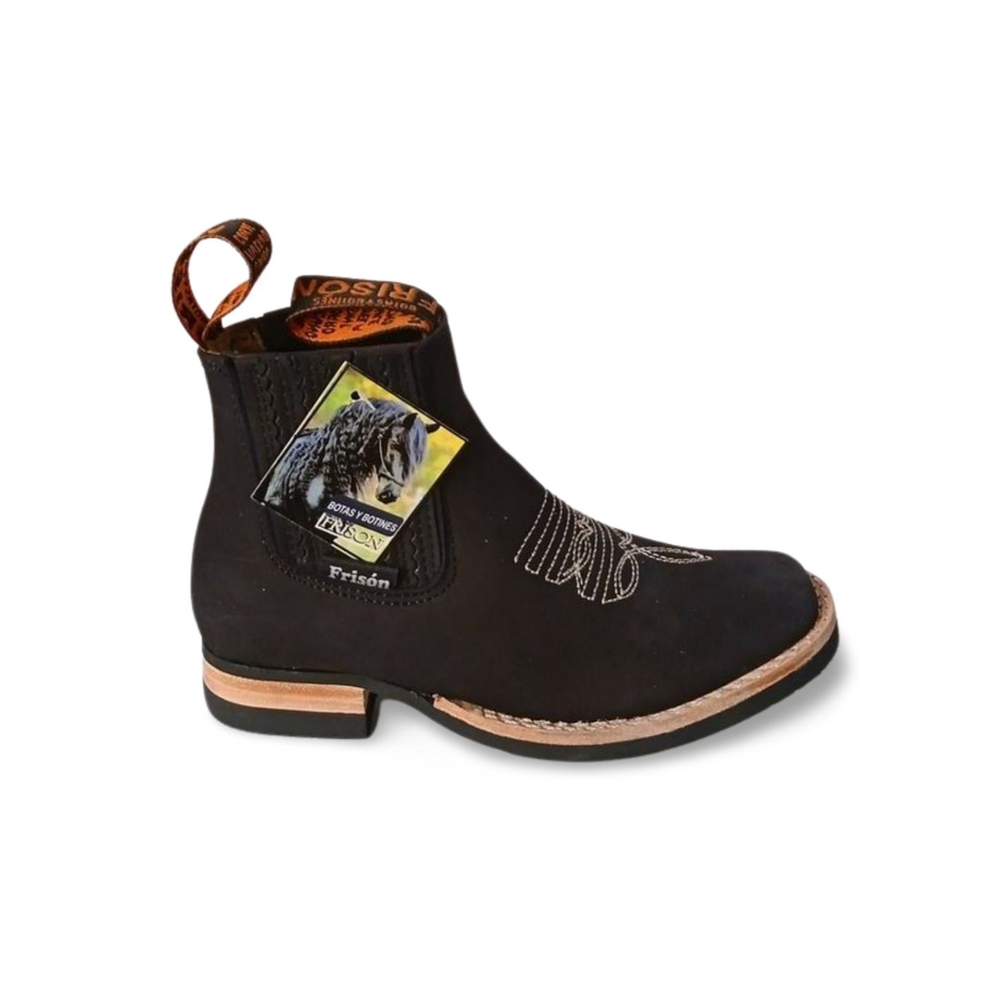 Botines vaqueros para niño grabados en piel nobuck Frison