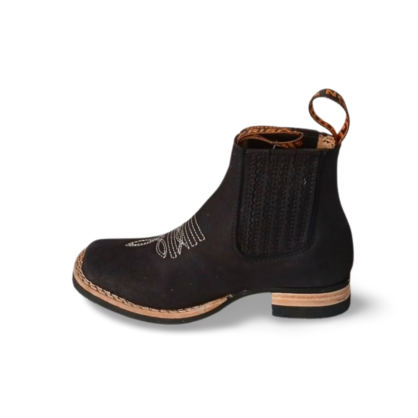 Botines vaqueros para niño grabados en piel nobuck Frison
