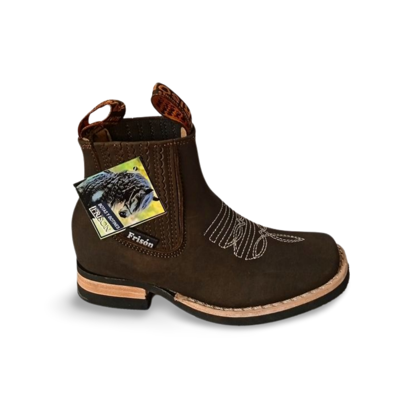 Botines vaqueros para niño grabados en piel nobuck Frison