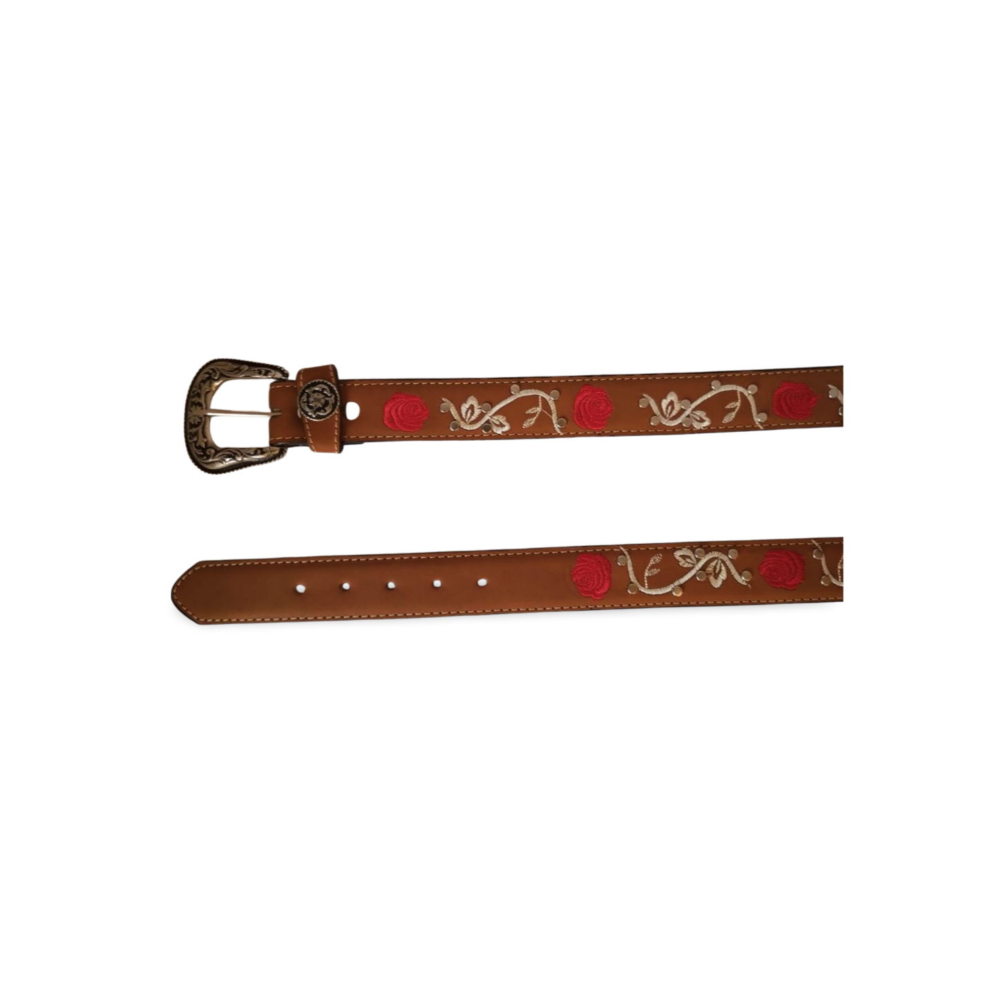 Cinturón para dama con bordado de flores rojas